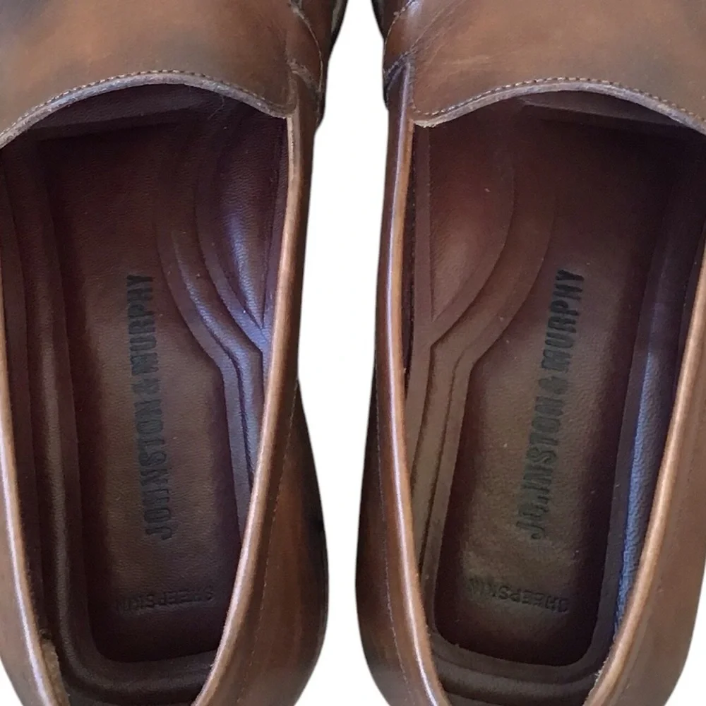 Johnston & Murphy Brown Sheepskin Leather Loafers Made In Brazil